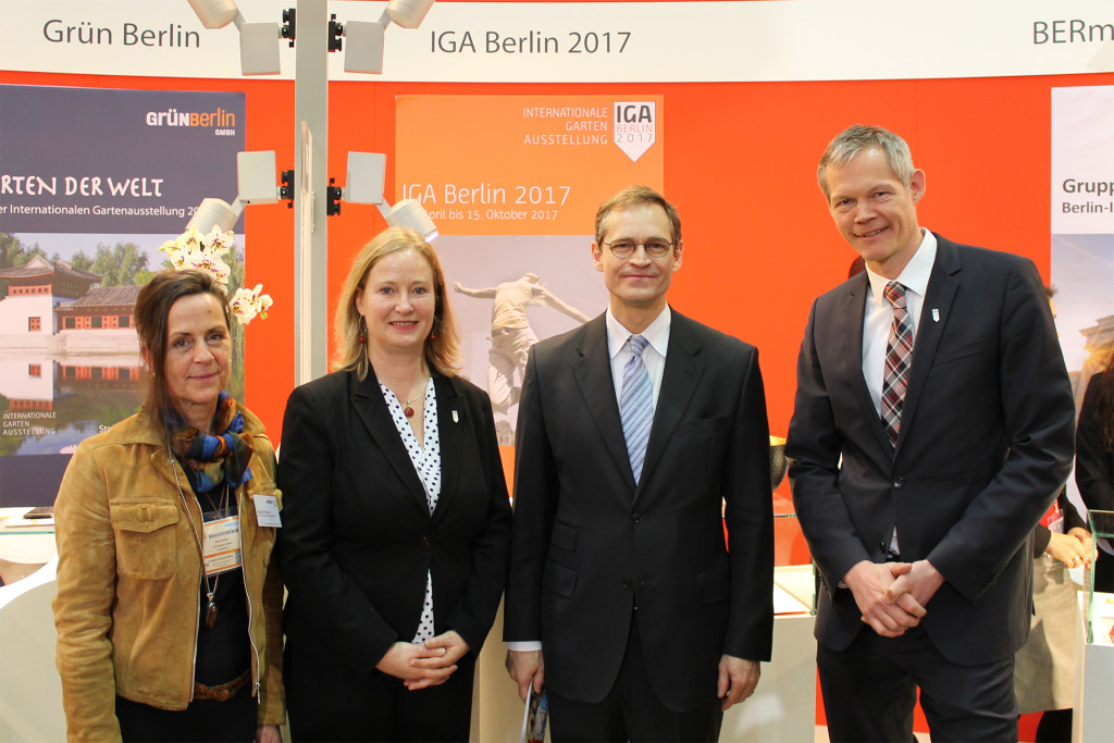Beate Reuber, Parkmanagerin der Gärten der Welt, IGA- Geschäftsführerin Katharina Langsch, der Regierende Bürgermeister von Berlin Michael Müller, Christoph Schmidt, Geschäftsführer der IGA Berlin 2017 GmbH und der Grün Berlin GmbH Bildnachweis: © IGA Berlin 2017 GmbH